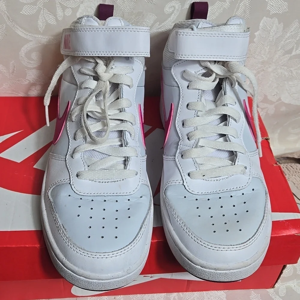 Nike Pink And White Court Borough Mid 2 Sneakers